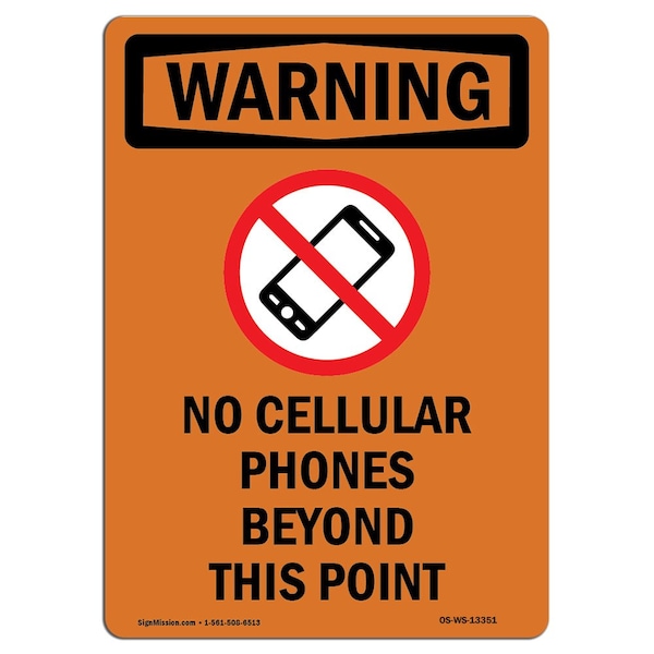 Safety Sign, OSHA WARNING, 5" Height, No Cellular Phones, Portrait, 10PK